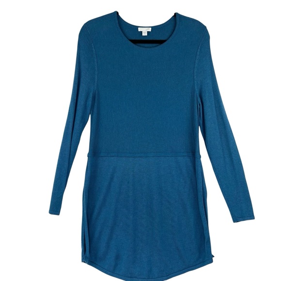 J Jill Blue Long Sleeve Boat Neck Side Slit Tunic Sweater PS Small Petite Teal - Picture 1 of 12